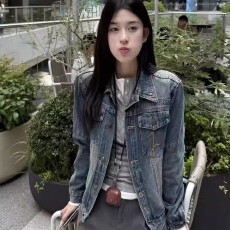 批发TENPSEN秋<b class='q'>冬</b>新款水洗复古牛仔夹克百搭宽松休闲翻领外套女上衣