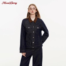 批发MoodBerry 美式复古牛仔夹克外套女秋季新款撞色翻领百搭休闲上衣