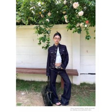 批发ZHL Studio美式解构质感牛仔外套宽松廓形修身显瘦工装夹克套装女