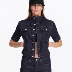 批发LYUOCHENG 春夏立领短袖牛仔修身原牛外套