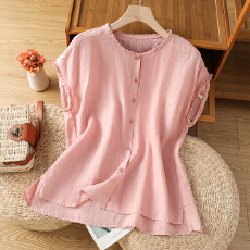 批发实拍复古<b class='q'>衬衫</b>文艺木耳领单排扣<b class='q'>衬衣</b><b class='q'>宽松</b>气质通勤上衣