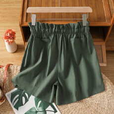 批发实拍新款休闲宽松阔腿<b class='q'>裤</b><b class='q'>薄款</b>松紧腰亚麻五分<b class='q'>裤</b>