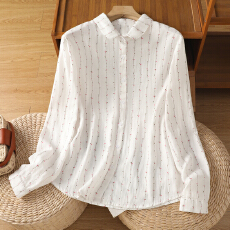 批发实拍新款双层棉纱长袖衬衫小清新碎花纯棉女士柔软衬衣