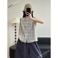 批发格子木耳花边无袖宽松百搭通勤女装开衫<b class='q'>上衣</b>