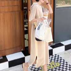 批发韩国<b class='q'>正品</b> 连帽拼色冰丝针织<b class='q'>连衣裙</b> 减龄百搭凉爽显瘦 2色