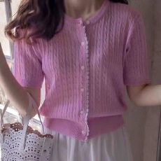 批发2025<b class='q'>韩国</b>东大门<b class='q'>代购</b>春装新款女装圆领撞色拼接蕾丝花边针织开衫