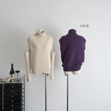 批发韩<b class='q'>雨</b>嘉紫色高领毛衣女秋冬设计感小众内搭打底针织衫宽松显瘦上衣