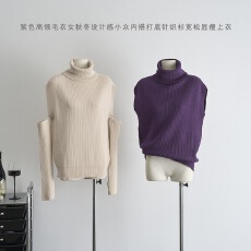 批发韩<b class='q'>雨</b>嘉紫色高领毛衣女秋冬设计感小众内搭打底针织衫宽松显瘦上衣