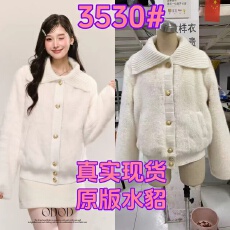 批发<b class='q'>甜美</b>可爱风软糯大翻领环保皮草秋冬新款白色皮毛一体外套女