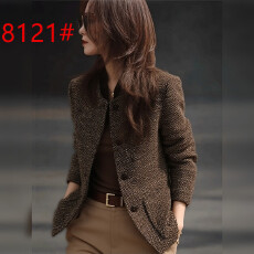 批发轻熟气质复古咖色小香风外套女秋冬款<b class='q'>修身</b>通勤短款老钱风法式上衣