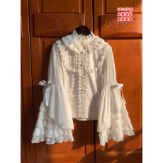 批发一线<b class='q'>品牌</b><b class='q'>折扣</b>捡漏外贸复古白色蕾丝喇叭袖衬衫女小众别致绝美上衣