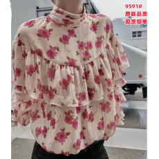 批发2026春夏新品 <b class='q'>女装</b> 长袖立领印花叠层装饰衬衫