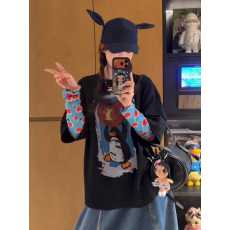 小众设计感气质宽松假两件印花长袖T恤2026春夏新款休闲上衣女装