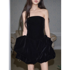 批发丝绒抹胸<b class='q'>花苞</b>裙/千金风修身<b class='q'>连衣裙</b>小黑裙礼服裙子女冬