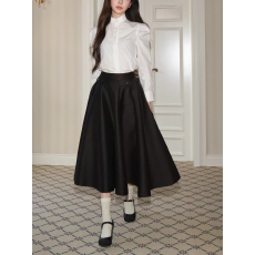 批发高腰压褶A字<b class='q'>伞</b><b class='q'>裙</b>赫本风法式半身<b class='q'>裙</b>中长款简约显瘦女