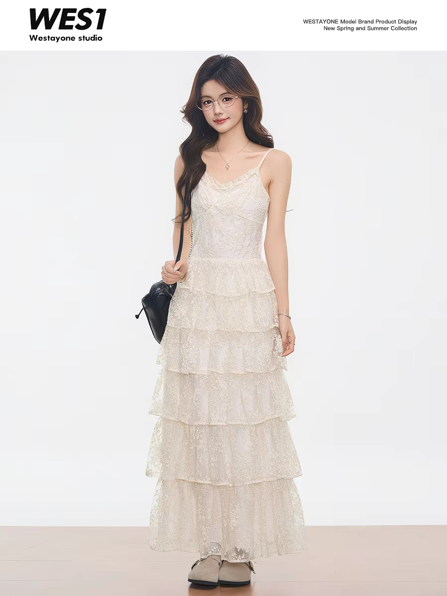 박하 녹색 스웨터 오픈 가디건 레이스 케이크 슬립 여성 드레스 봄 여름 새로운