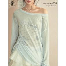 批发涂鸦斜肩T恤防晒罩衫女春薄款宽松<b class='q'>长袖</b>百搭上衣