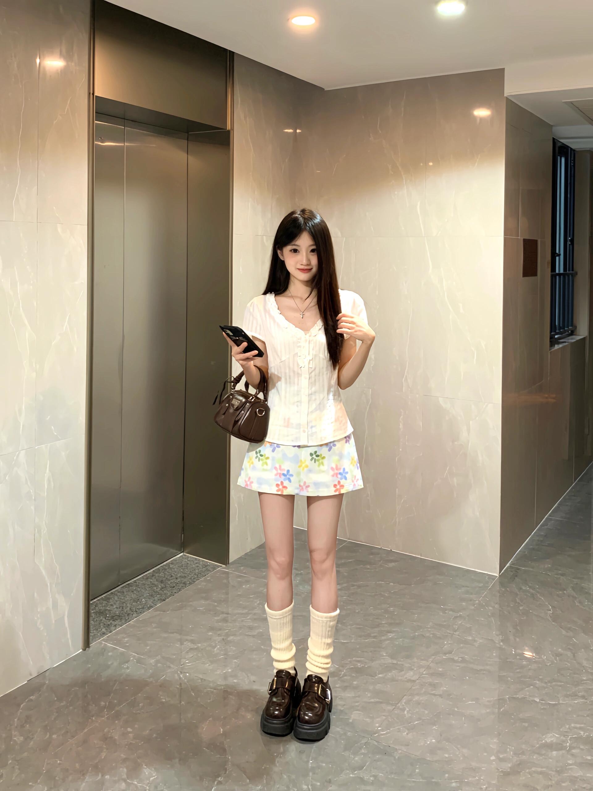 한 부서 자이언트 잘 생긴 프릴 화이트 V넥 반팔 여성 셔츠 여름 새로운 허리 수축 셔츠 맨위