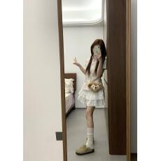 批发粉色Polo衬衫女夏韩系正肩修身显瘦短袖上衣半身裙