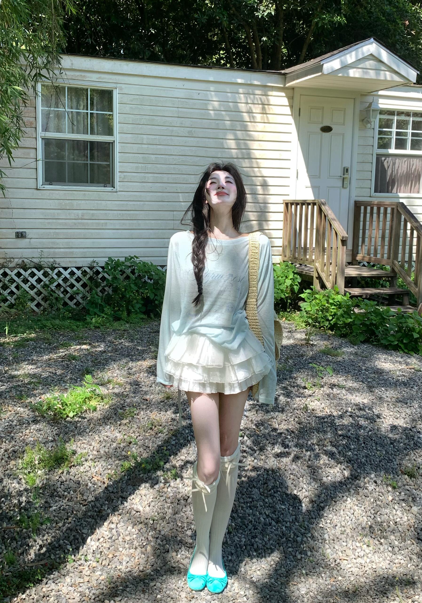 낙서 비스듬한 어깨 티셔츠 자외선 차단 블라우스 여성 봄 얇은 스타일 루즈핏 긴팔 다용도 맨위