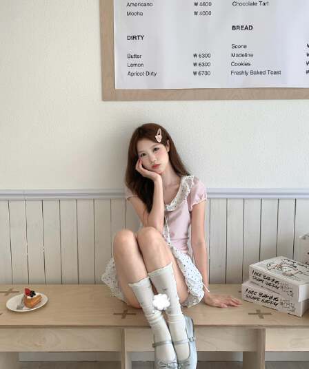 여름 달콤함 도트 무늬 나비 매듭 칼라 패치워크 비스듬한 문 襟 몸매 가꾸기 셔츠