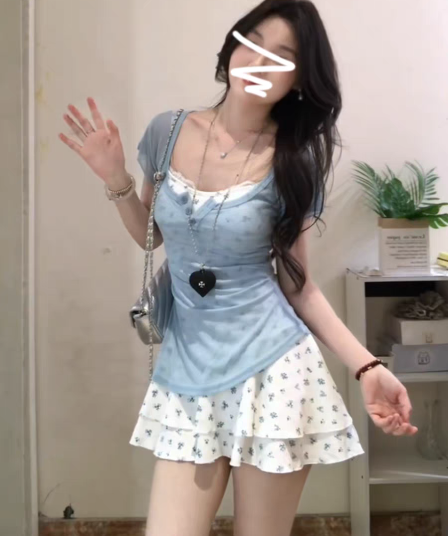 2026 새로운 작은 키 꽃무늬 슬립 여성 드레스 여름 슈퍼 화재 착용 가져 가라. 자이언트 잘 생긴 아름다운 미니 스커트 세트