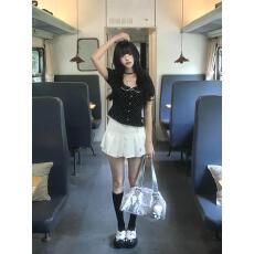 批发原创韩系波点<b class='q'>娃娃领</b>短袖显瘦<b class='q'>衬衫</b>泡泡袖修身上衣