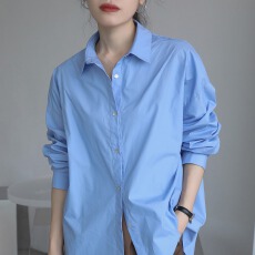批发大悠自制 衬衫女中长款设计感小众长袖初<b class='q'>秋</b>宽松衬衣<b class='q'>秋</b>款上衣