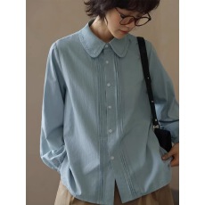 批发<b class='q'>日系</b>文艺娃娃领长袖衬衫女春秋设计感叠穿内搭衬衣小个子上衣