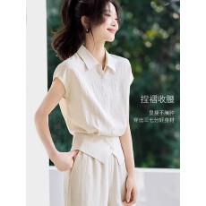 批发高智感轻<b class='q'>通勤</b>小衫26夏新款含亚麻肌理提花收腰显瘦衬衫女