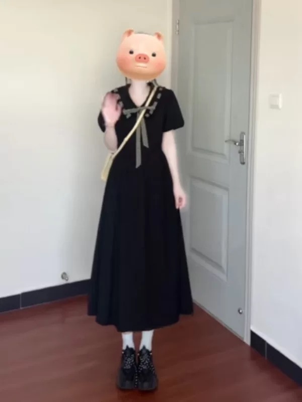 프랑스식 여성 드레스 여름 새로운 검정색 베이비 칼라 나비 매듭 스트랩 자이언트 잘 생긴 ~ 중 작은 키 품격 롱 스커트