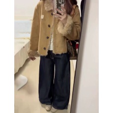 批发复古加绒加厚麂皮棉<b class='q'>衣外套</b>女冬季2025新款小个子翻领保暖短款上衣