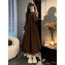 批发法式美拉德假两件衬衫连衣裙子女<b class='q'>秋</b>冬2026新款学院风收腰显瘦长裙