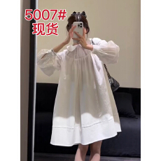 批发白色娃娃领蕾丝花边长袖<b class='q'>连衣裙</b>女甜美减龄百搭衬衫裙