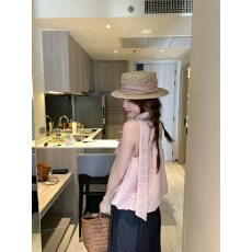 批发PtonUmi波尔卡序曲 甜美斜肩显瘦T露背波点<b class='q'>无袖</b>上衣女夏漂亮穿搭