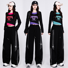 批发实拍 爵士舞演出服<b class='q'>嘻哈</b>亮片模特走秀露脐套装潮