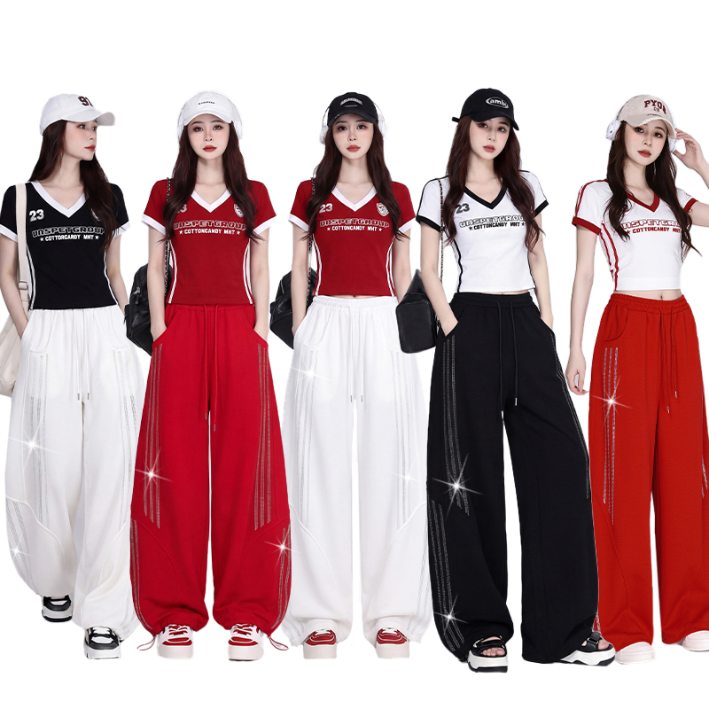 실사 재즈 댄스 공연 의상 체조 서비스 슬림해 보이는 루즈핏 연령 감소 스트리트 댄스 차가운 세트