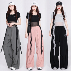 批发实拍 体操服露脐显瘦爵士舞<b class='q'>演出服</b>宽松减龄街舞超酷套装