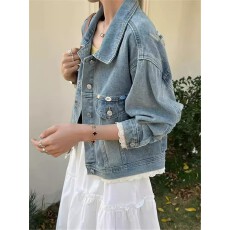 批发设计感百搭短外套女春秋2026新款今年流行爆款蕾丝边牛仔夹克上衣