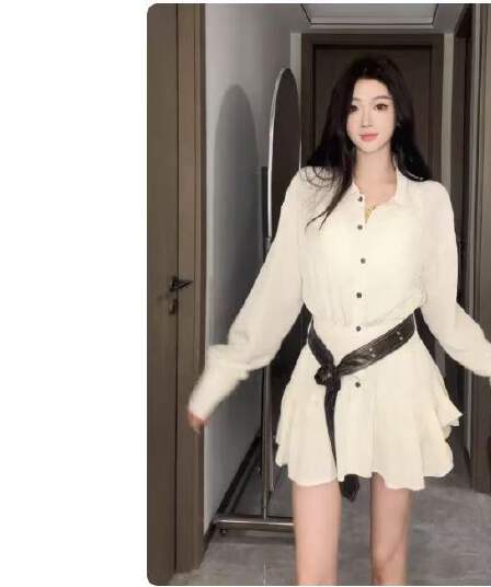 2026 새로운 빅 사이즈 한 부서 품격 화이트 셔츠 드레스 아이들 조기 가을 프랑스식 고유 한 Chic 미니 스커트