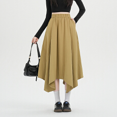 批发实拍2026年春夏新款新面料不规则大摆裙中长裙松紧腰A字半身裙