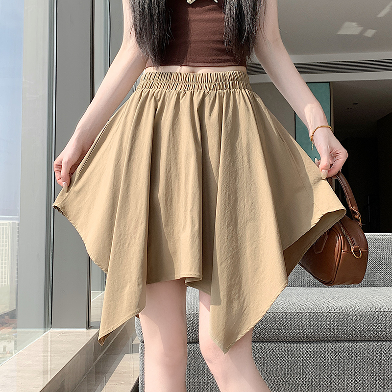 실사 2026 년 여름 새로운 여성 허리밴드 불규칙 치마 표지 고기 슬림해 보이는 바지 5 점 반신 스커트