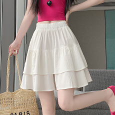 批发实拍2026年夏季新款女休闲阔腿短<b class='q'>裤</b>荷叶边拼接五分裙<b class='q'>裤</b>侧口袋