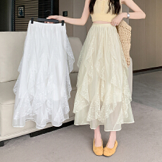 批发实拍2026年夏季新款不规则多层蕾丝中长裙学院风松紧腰A字半身裙