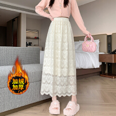 批发实拍视频加厚针织蕾丝<b class='q'>半身裙</b>女秋冬松紧<b class='q'>高腰</b>显瘦中长款a字包臀裙