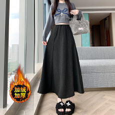 批发实拍视频黑色毛呢<b class='q'>半身裙</b>秋冬新款中长伞裙<b class='q'>高腰</b>a字休闲加厚长裙子