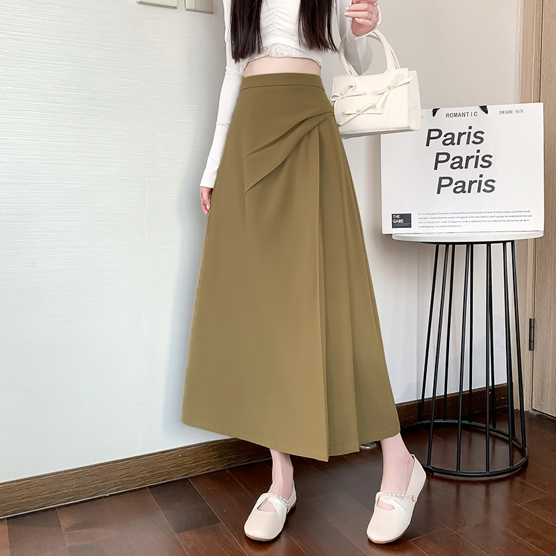 실사 비디오 하이웨이스트 슬림해 보이는 정장 반신 스커트 2026 봄 아모이 출퇴근 다용도 한국 스타일 중간 길이 A라인 스커트