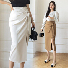 批发实拍视频不规则开叉西装<b class='q'>半身裙</b><b class='q'>职业</b>黑色通勤高腰包臀系带a字长裙