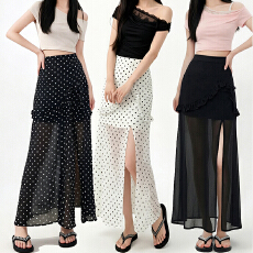 批发2026春夏<b class='q'>新款</b>法式赫本风不规则波点<b class='q'>半身裙</b>气质复古高腰显瘦长裙子