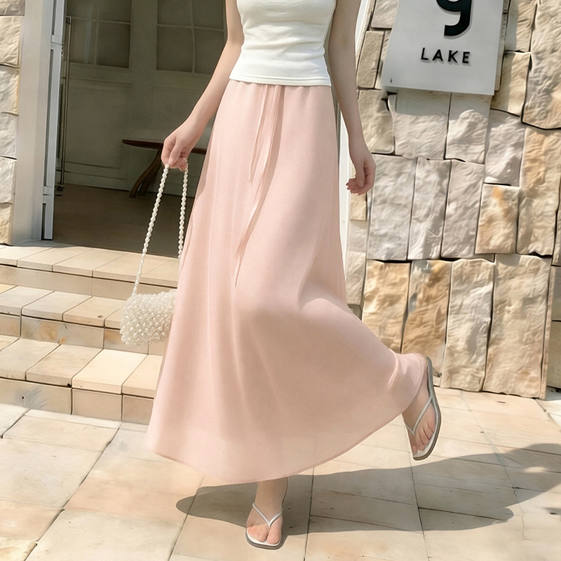 실사 한 마디 반신 스커트 여성 2026 새로운 봄 여름 몸매 가꾸기 한 마디 롱 스커트 아름다운 자이언트 잘 생긴 ~ 중 거즈 스커트 치마